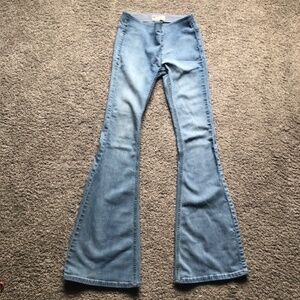 Free People Bell Bottom Flare Jeans Women’s 24 Midrise Pull On Blue Stretch Deni